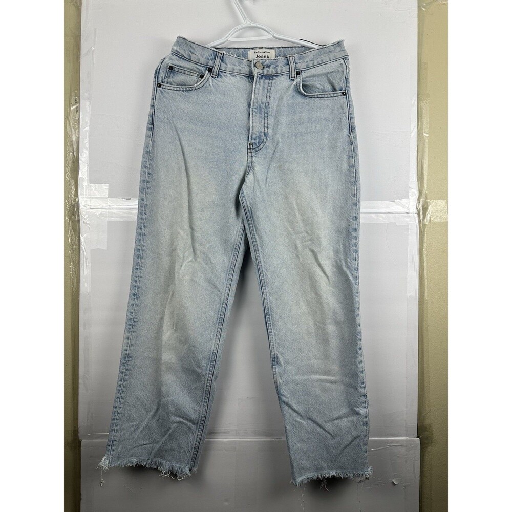 Reformation Jeans Montauk Wash Sz 26 High Rise Straight Raw Hem Light Blue
